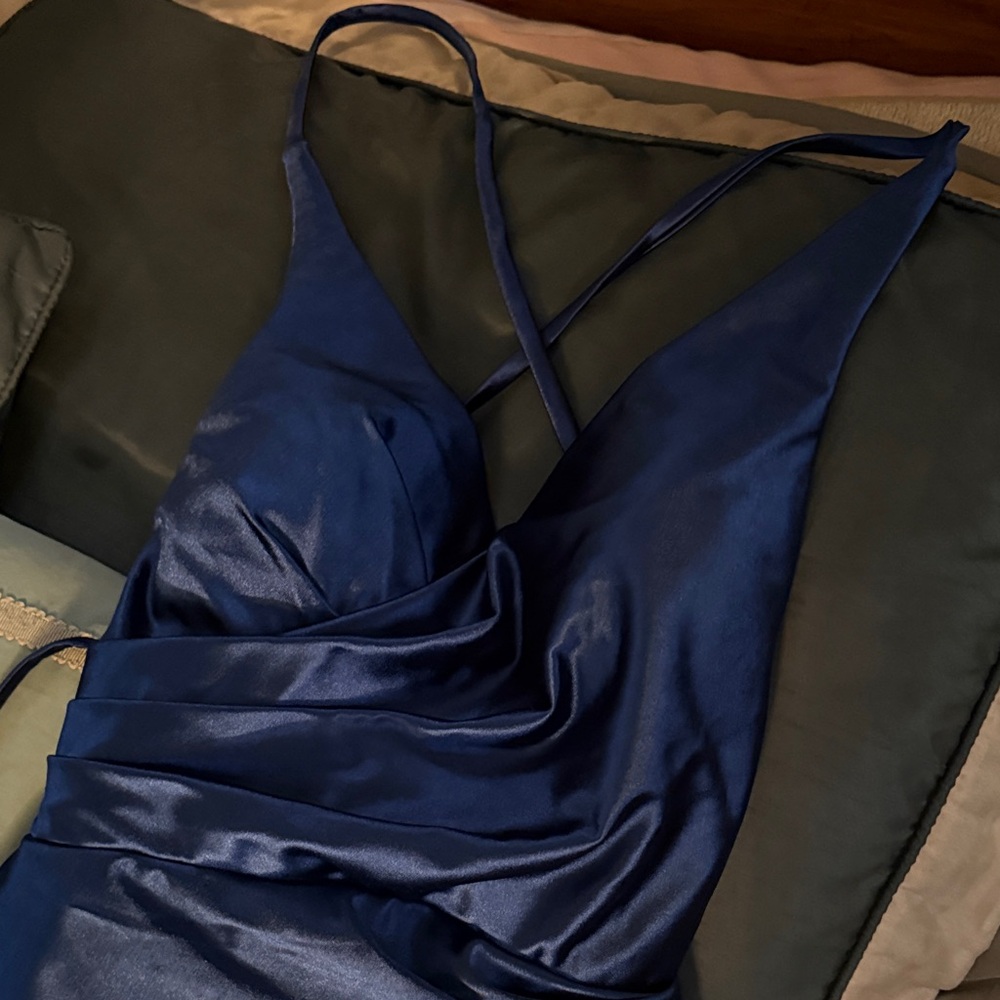 Elegant Blue Satin Prom Dress